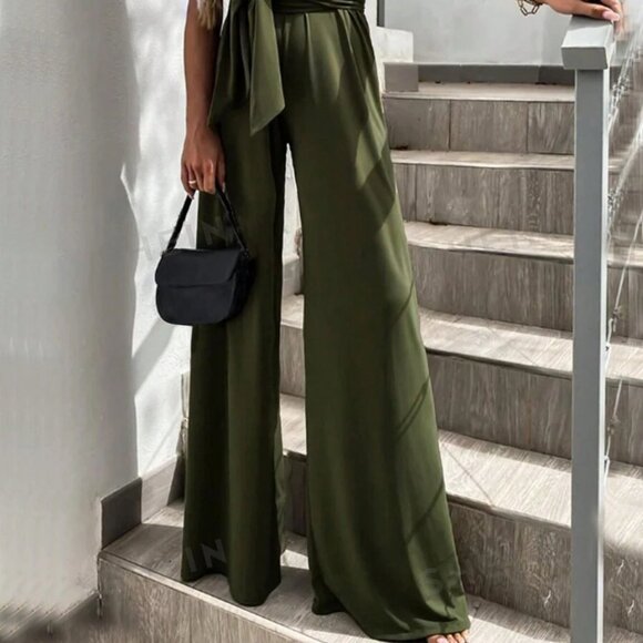 NEW Lg 40 bust waist 31/32 GREEN HALTER JUMPSUIT - Picture 2 of 5